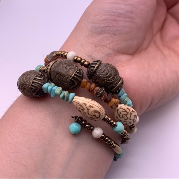Boho Blue and Brown Spiral Bead Bracelet - Picture 5 of 6